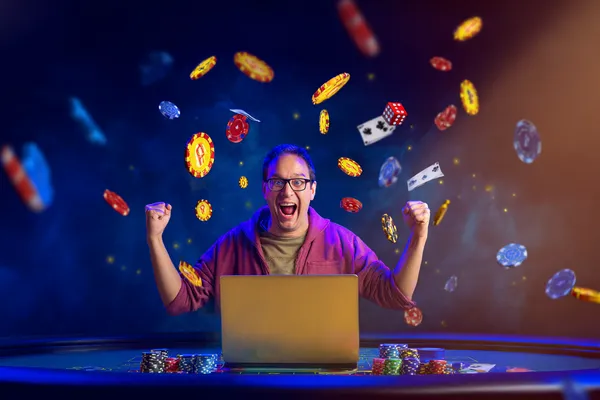 A person using their device against a moody casino-themed background, illustrating the smooth re-entry process at PK66.